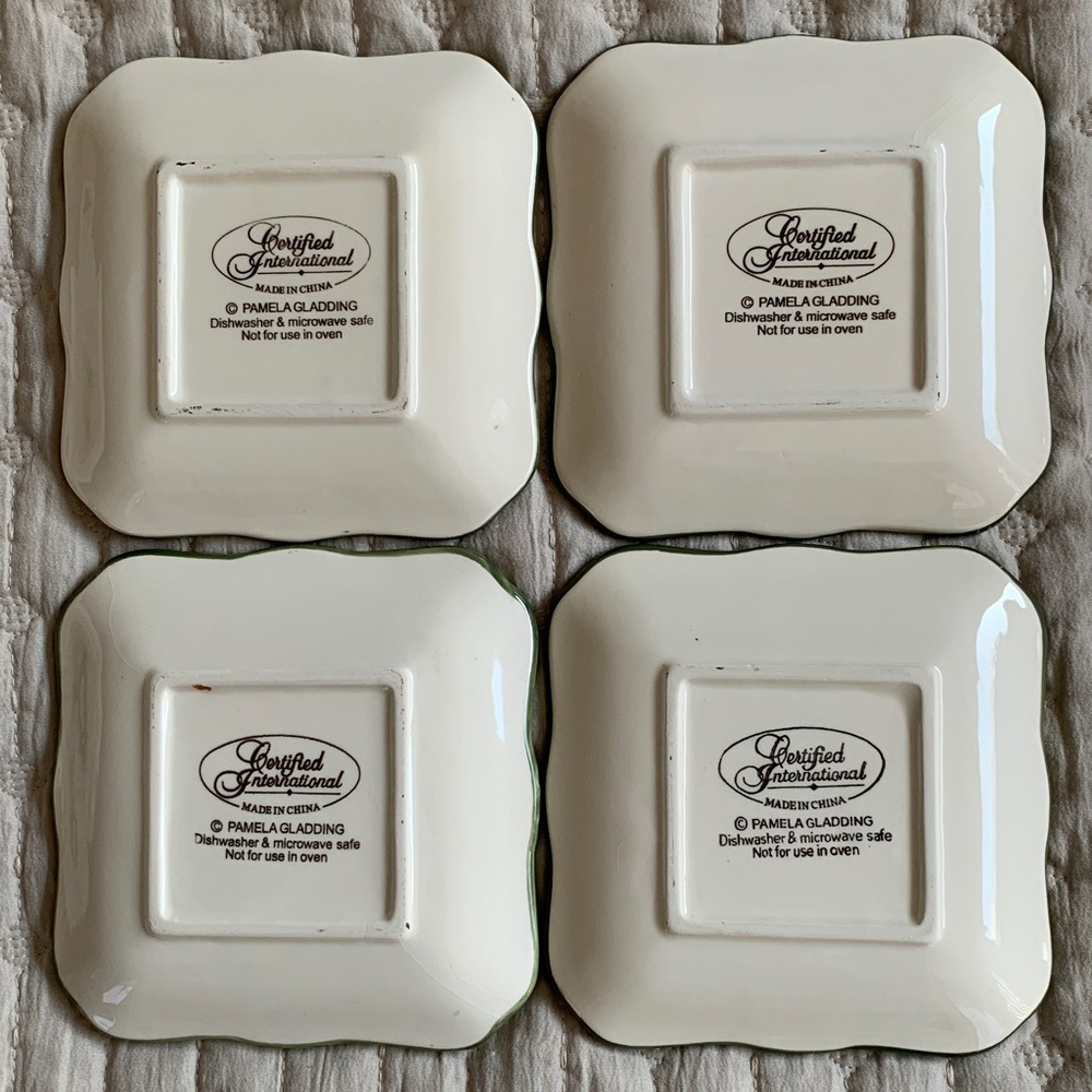 Hand-Painted Fruit Ceramic Appetizer Plates - Green and Cream - Set of 4 - Picture 6 of 7